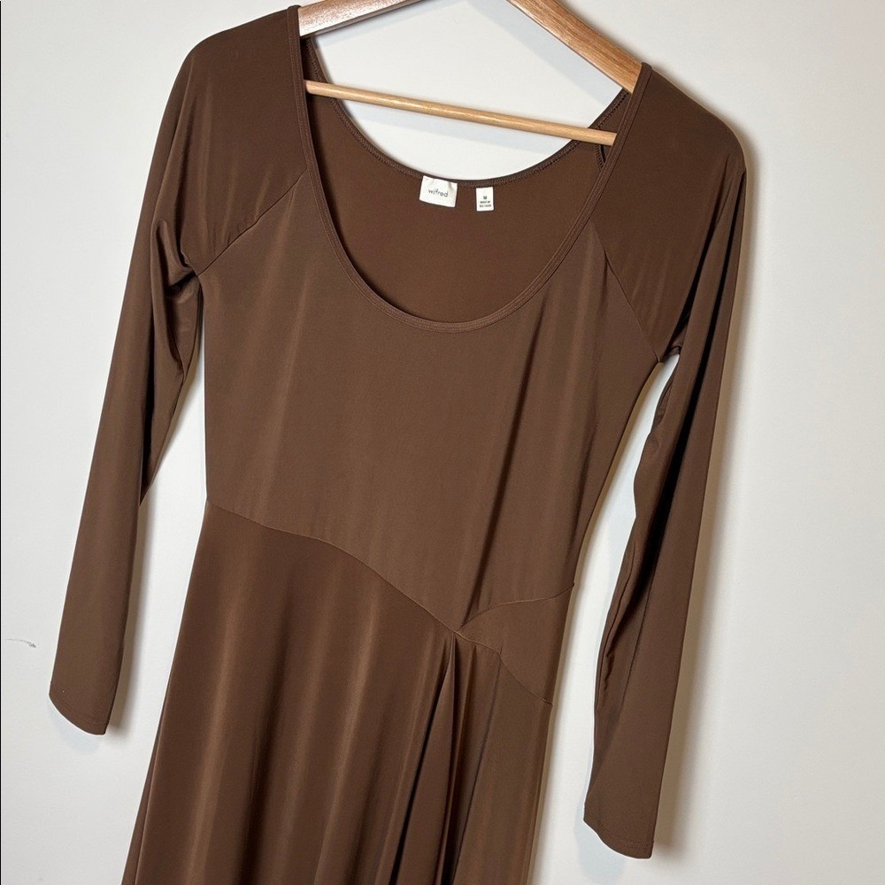 Aritzia Wilfred Chocolate Brown asymmetrical flowy dress size medium ballet core